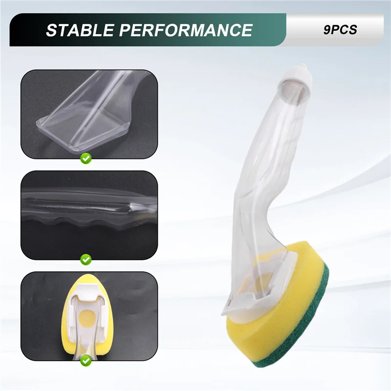 A59E-إسفنجة عصا غسيل الأطباق شديدة التحمل، إسفنجة غسيل الأطباق بمقبض، حوض أطباق غير قابل للخدش وقابل لإعادة الاستخدام (9 قطع)