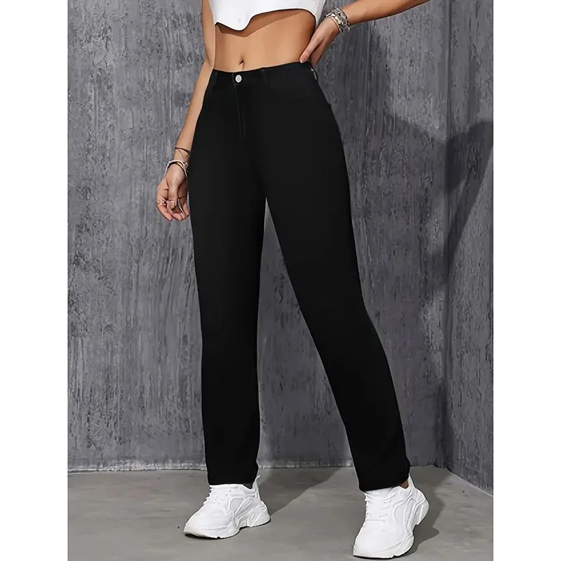 

2026 Hot Sale Lady Slim Fit Jeans Girls Classic High Waist Solid Black Denim Pants Female Casual Daily All-Match Trousers