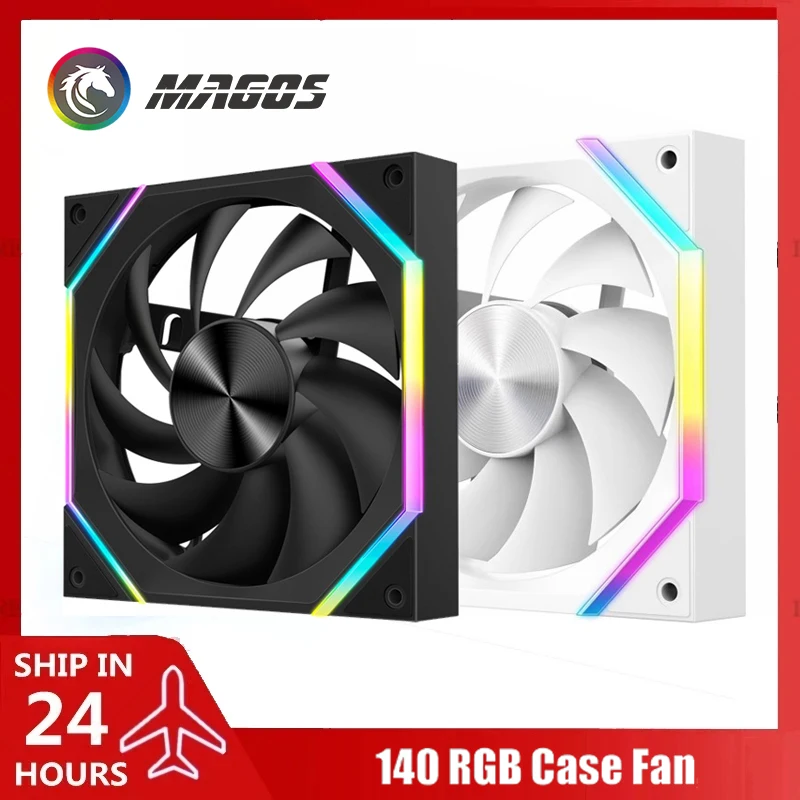 140 RGB Case Fan, 14025 Silent 6-30dBa 89CFM Big Airflow, 14CM Cabinet Cooler Support 5V ARGB SYNC, Forward Or Reverse Blades