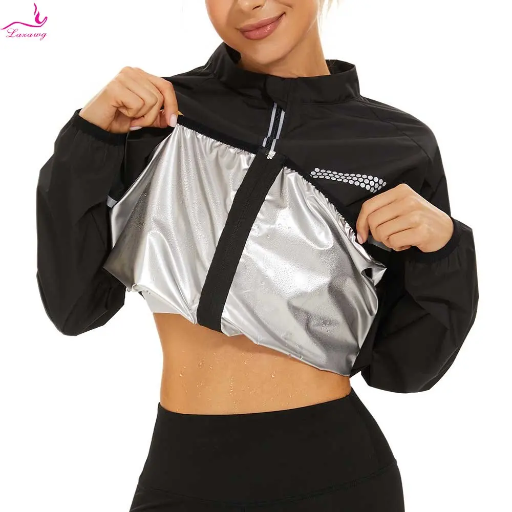 

LAZAWG Sauna Jacket for Women Fitness Top Weight Loss Long Sleeves Hot Sweat Sportwear Fat Burner Ladies Body Shaper Sport Gym