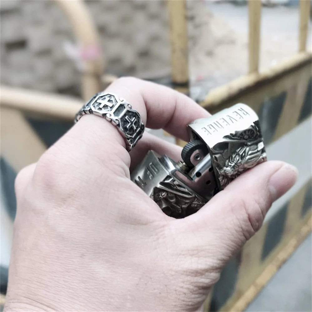 แหวนเปิดรูปทรงกางเขนสไตล์วินเทจฮิปฮอป ทำจากโลหะผสม สำหรับผู้ชายและผู้หญิง แฟชั่นทันสมัย ปรับขนาดได้ เครื่องประดับสำหรับผู้ชายและผู้หญิง