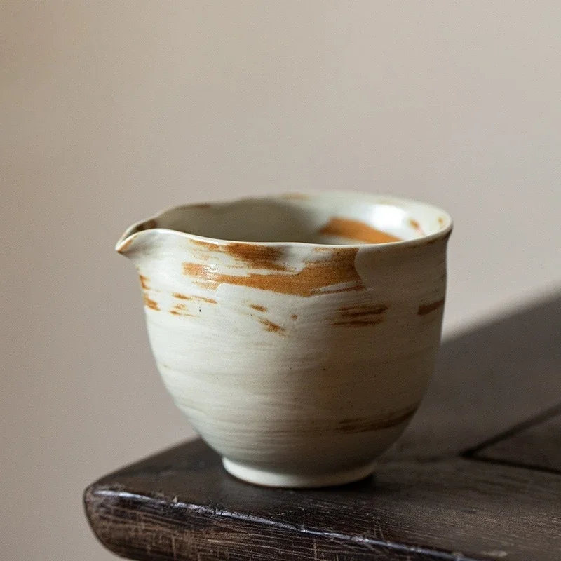 Wabi Sand Powder Lead Cover Bowl Retro Coarse Pottery Tea Bowl Semi-handmade Imitation Firewood Burning Kung Fu TeaSet  Fair Cup
