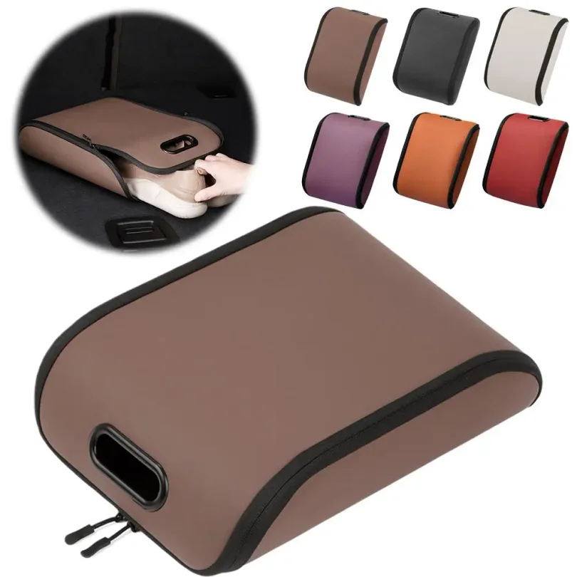 Car Shoe Storage Box PVC Leather Car Organizer With Silent Zipper Large Capacity Space Saving Auto Accessory Trunk Seat Storage view 5