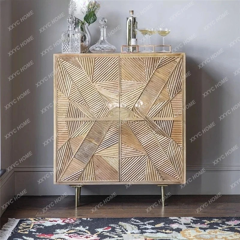 H2H neoclassical solid wood carving flower dining side cabinet  light luxury retro