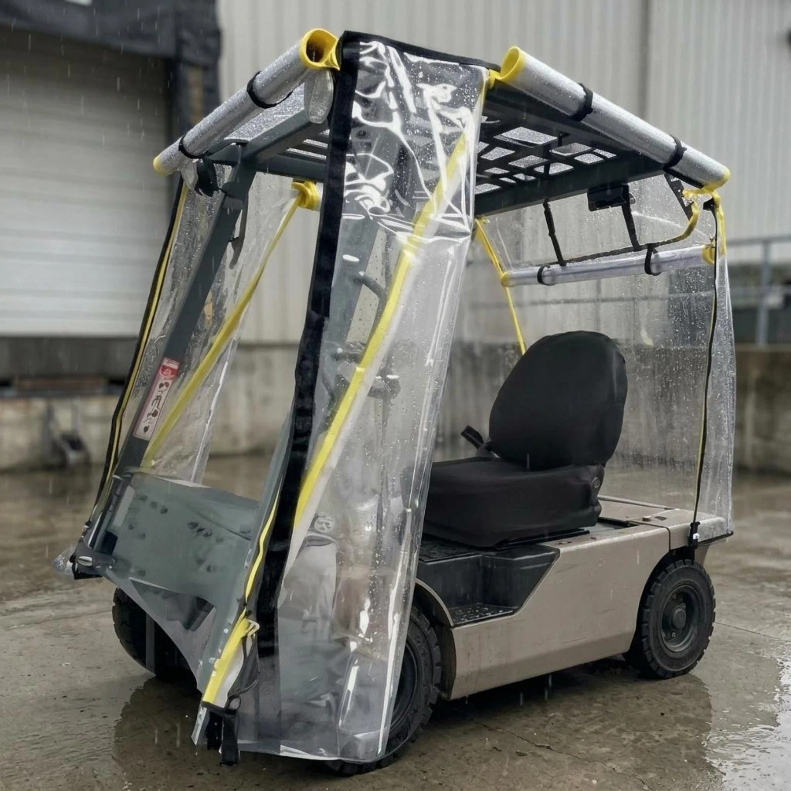 Forklift Rain Canopy Black Edging Forklift Cab Enclosure Cover Vehicle Shelter Fastening Straps Stitched Seams