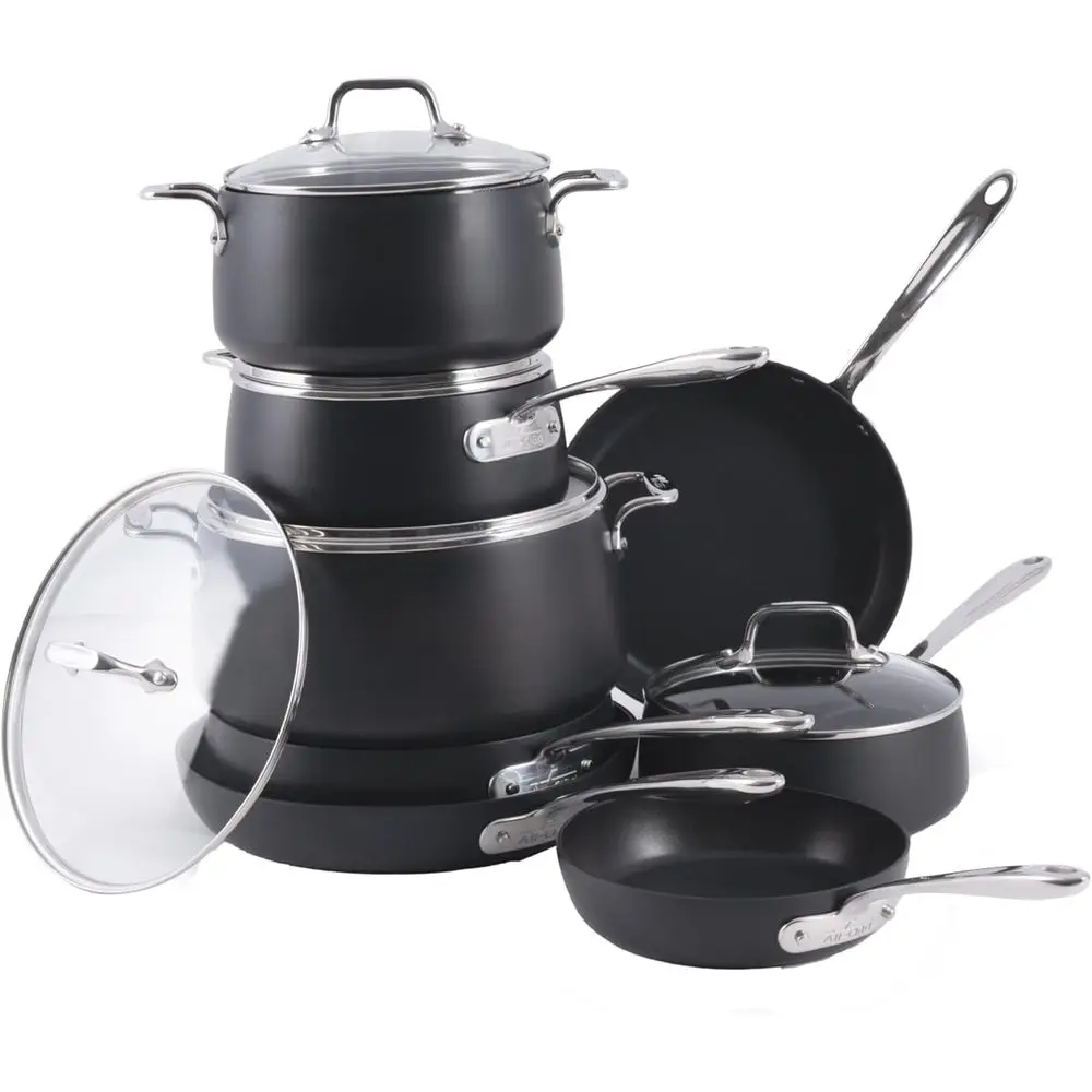 

13-Piece Nonstick Cookware Set with Induction Oven Compatibility, Broiler and Sae 500, 350 for Pots and Pans, Black