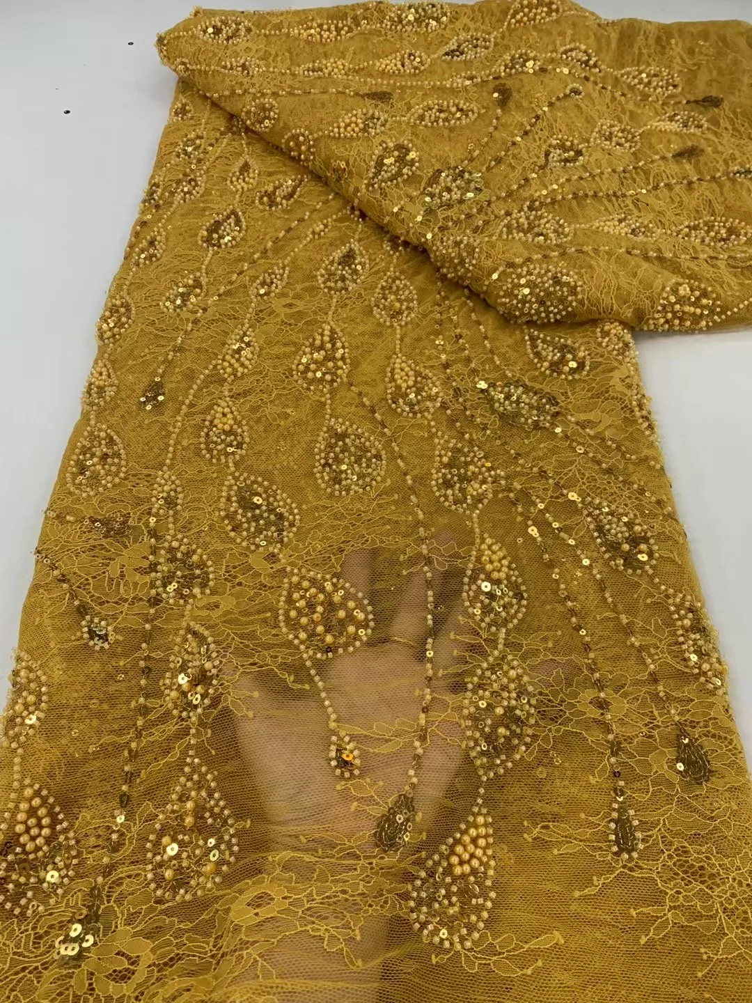 

African Sequins Beaded Lace Fabrics High Quality Sequence Embroidery French Nigerian Lace Fabric for Wedding Sewing AZX6246