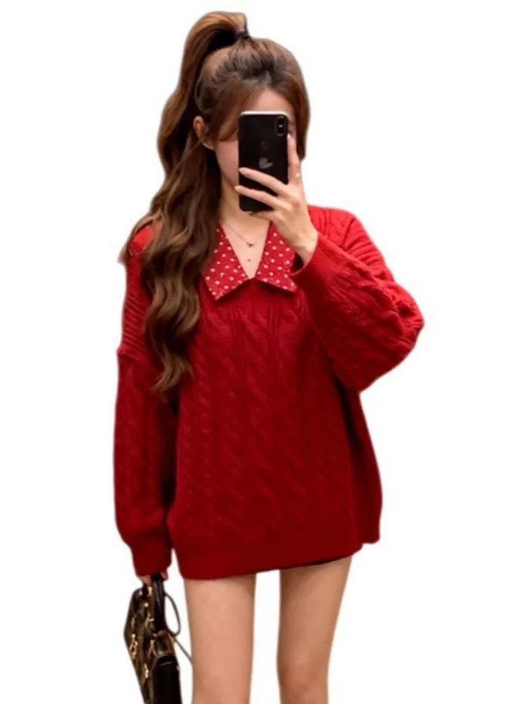 Koreaanse Sle Lazy gebreide trui dames losse kraag Faionable top zacht warm winter nieuwe collectie afslankend effect