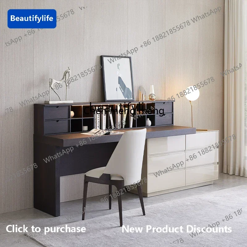 

183F Italian minimalist desk with bookcase integrated writing desk desk home dresser combination