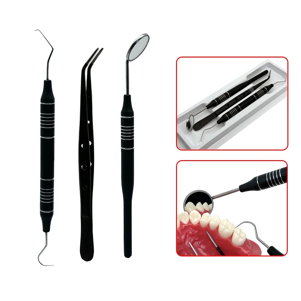 

3Pcs/box Dental Mirror Cleaning Kit Mouth Mirror Probe Hook Pick Tweezer Dentist Lab Teeth Cleaning Tools