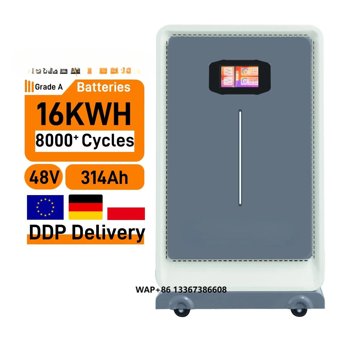 

EU Poland 48V 314Ah LiFePO4 Lithium Battery Pack 51.2V 330AH w/Bluetooth 16KWh 17Kwh Powerwall CE MSDS Solar Energy Storage