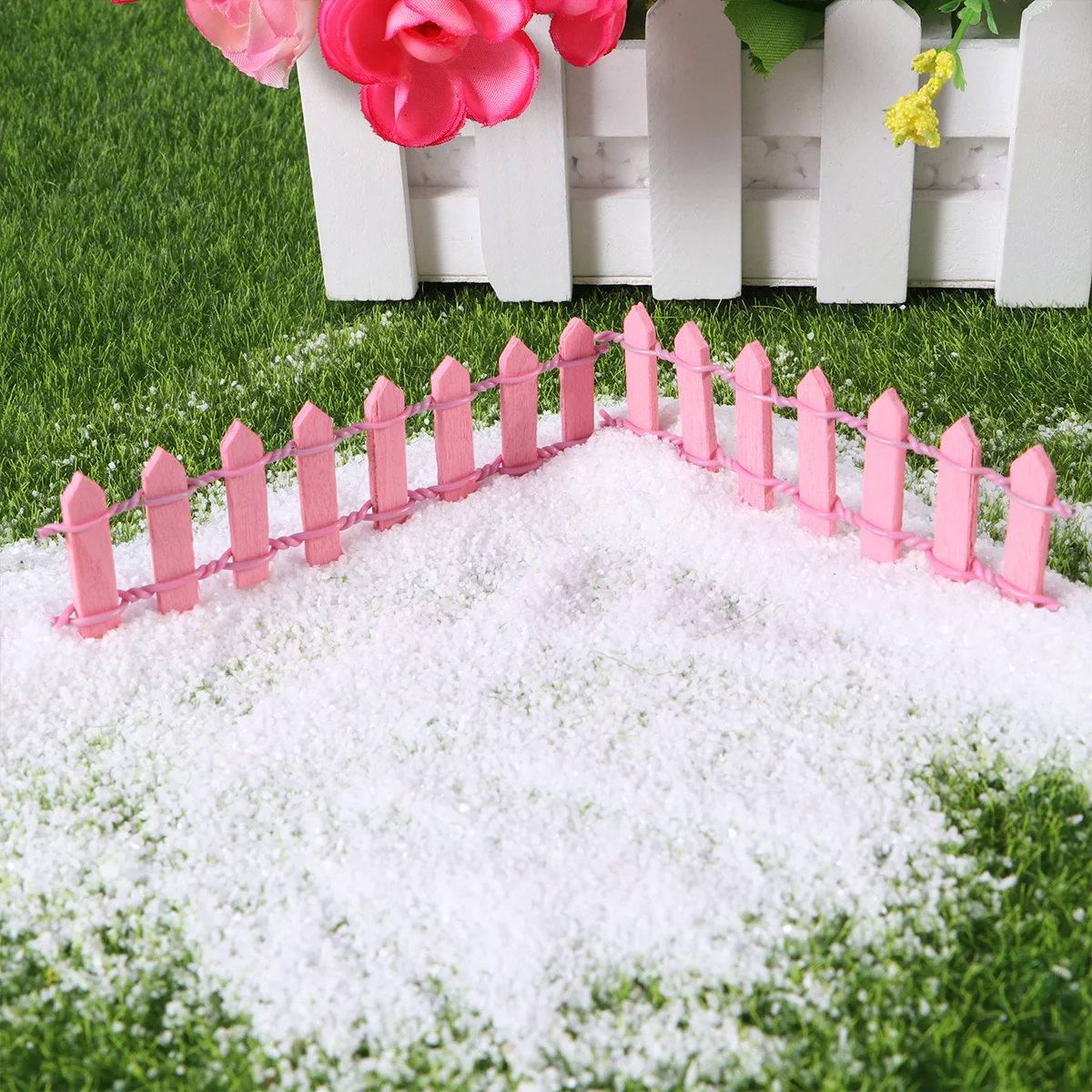 รั้วไม้จิ๋ว ตกแต่งสวนจิ๋ว DIY ตกแต่งสวนเทพนิยาย ต้นคริสต์มาส รั้วไม้เสียบ ตกแต่งกระถางต้นไม้บ้านจิ๋ว สีชมพู