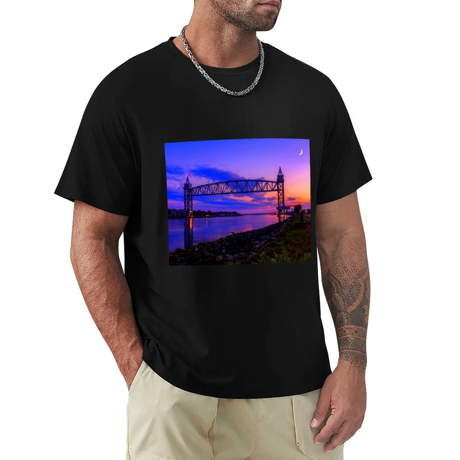 Magical Sunset at the Cape Cod Railroad Bridge T-Shirt Classic Crew Neck Cotton T-Shirt