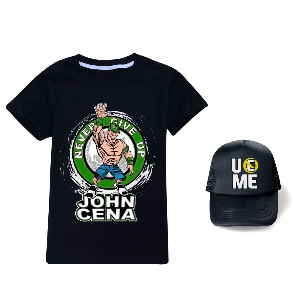 Girls Clothes for Boys Tee Costumes Kawaii Summer Kids Cosplay John Cena Top Short Sleeve T-shirt Cotton Tshirts Uc Me Hat