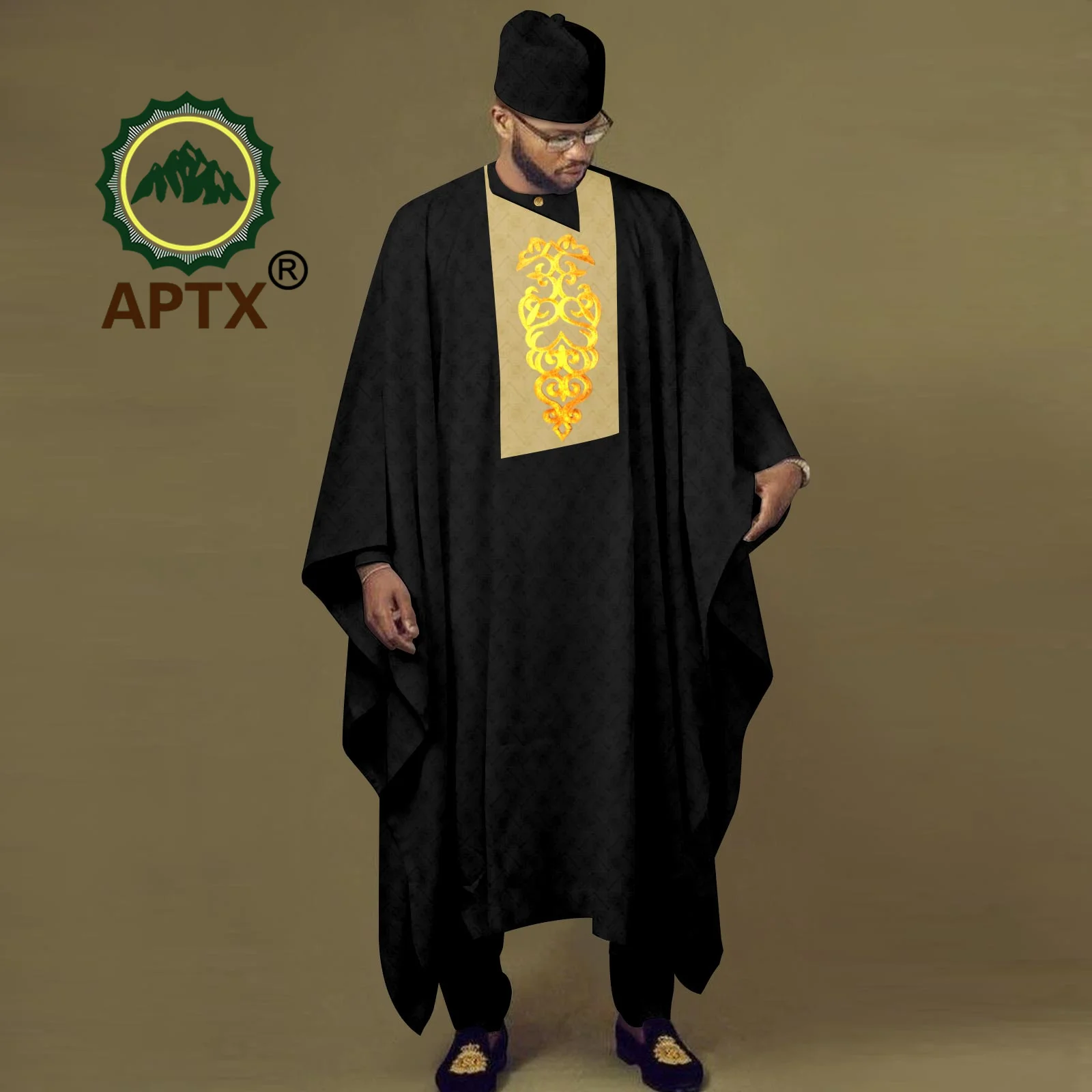 African Men's Suit for Wedding Abaya 4 PCS Long Sleeve Embroidery Robe+ Shirt +Pants +Hat Daily Wear Polyester Material A2316048