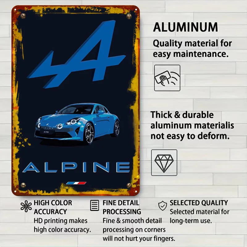 جبال الألب A110 ملصق جبال الألب A110 ملصق صفيح علامات سيارة ملصق جدار الفن جدارية علامة معدنية مخصصة ل جدار الفن الديكور بار المنزل #4