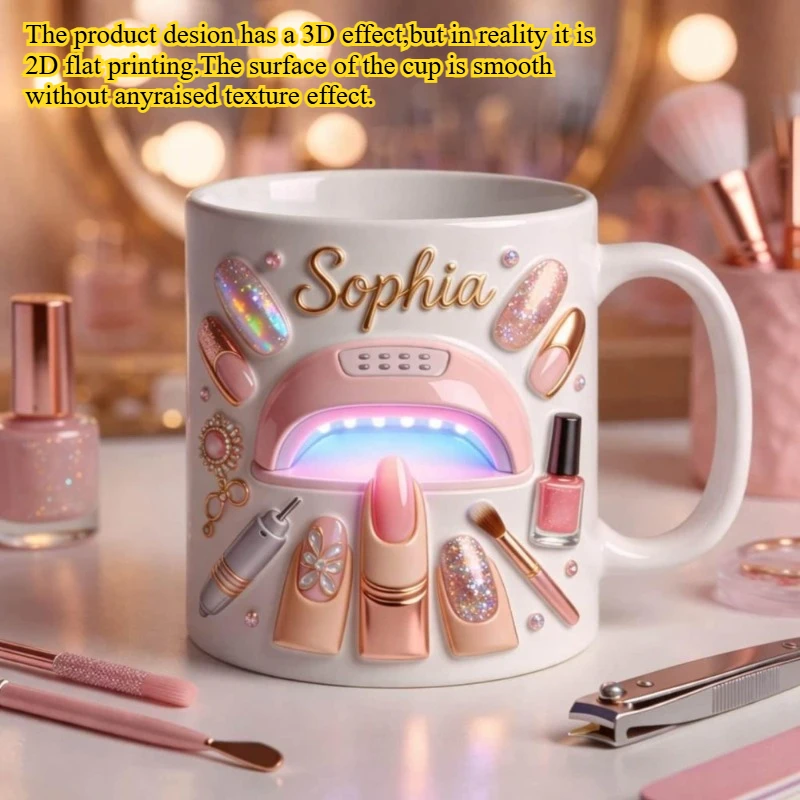 Personalized Nail Technician Mug Custom Name 2D Print Ceramic Coffee Cup Gift for Nail Artist