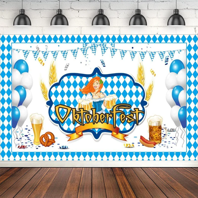 Photography Backdrop Funny Oktoberfest Party Banner Decorations Background Supplies For Bavarian Beer Festival White And Blue