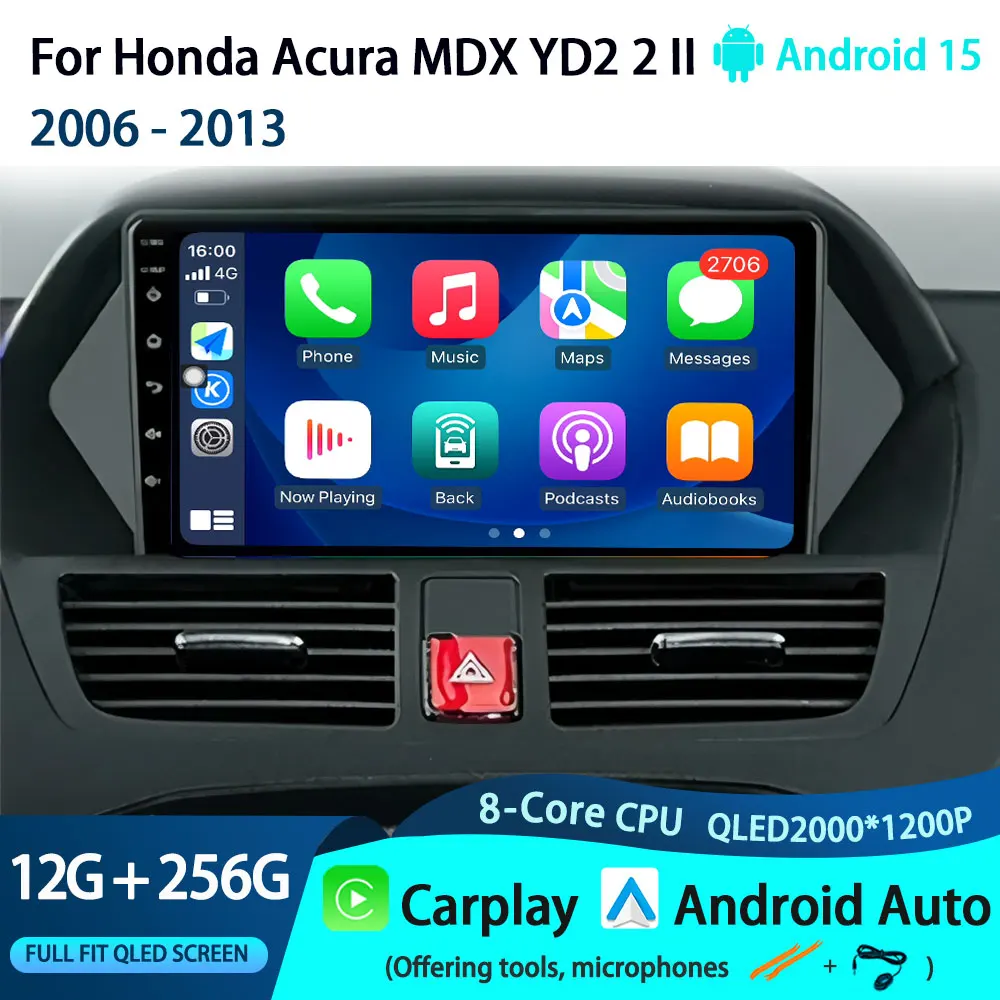 أندرويد السيارات لهوندا أكورا MDX YD2 2 II 2006 2007 2008 2009 2010-2013 Carplay راديو السيارة مشغل وسائط متعددة BT DSP ستيريو