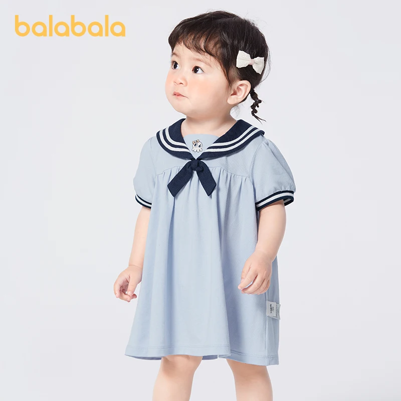 Balabala Baby Girl Dress Girls 2024 Summer New Style Dress Baby Princess Dress College Wind Temperament