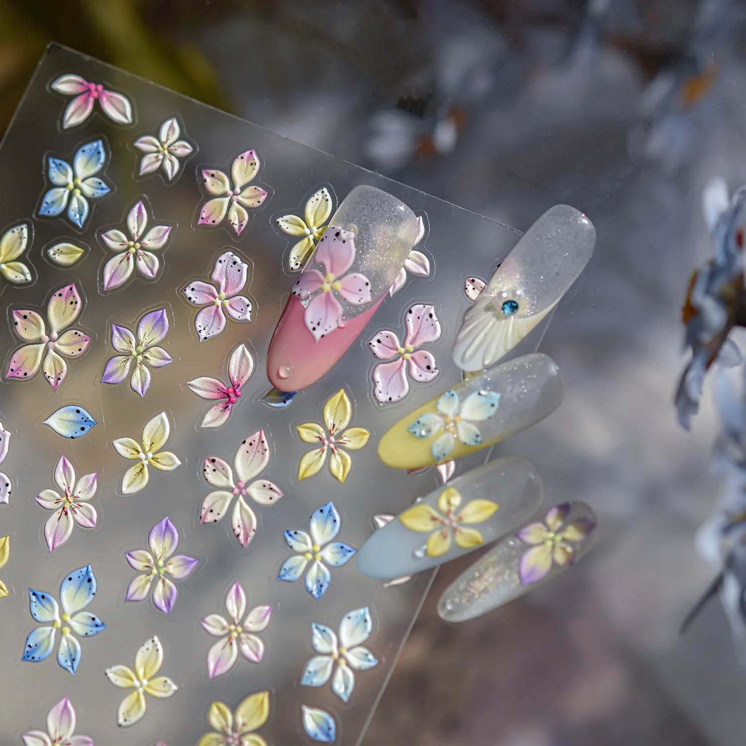 5D لينة تنقش النقوش مسمار ملصقا ثلاثية الأبعاد الصيف زهرة ملصقات بمادة لاصقة ذاتية للأظافر DIY بها بنفسك مانيكير الشارات مسمار الفن الديكور