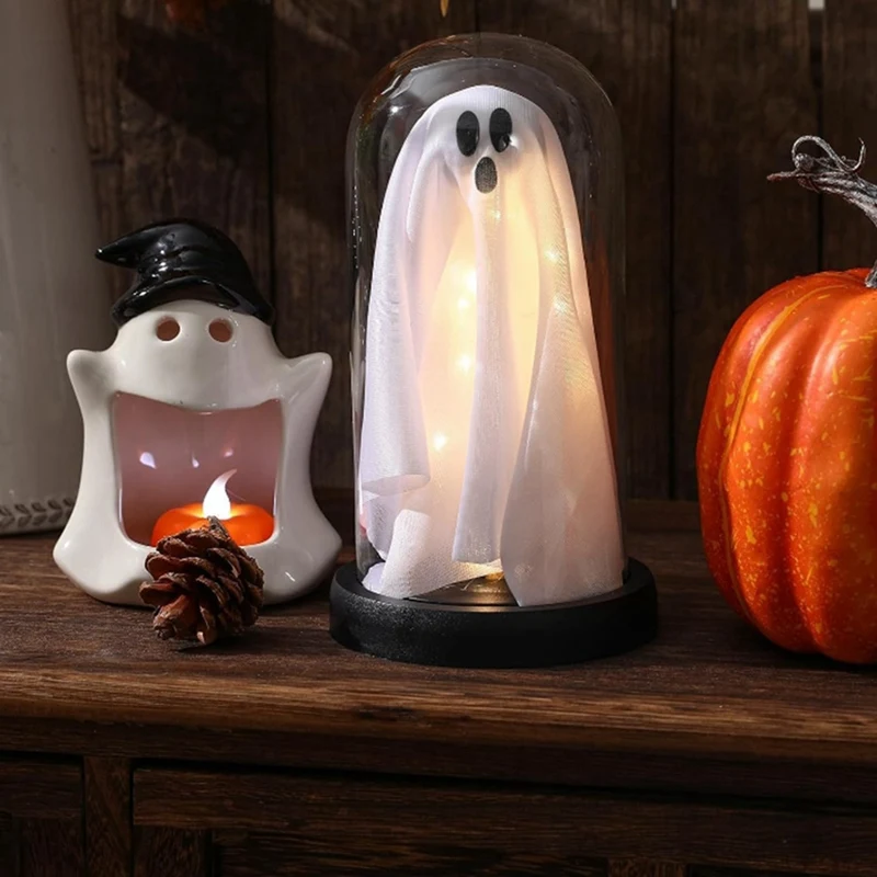 

Light Up Ghost In Cloche, Light Up Ghost & Skull Plastic Cloche Halloween, Ghost With Light,Halloween Decorations