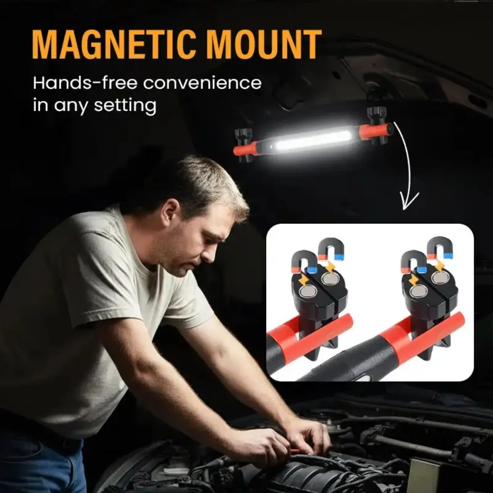 Lanterna de Trabalho Magnética COB Super Brilhante Recarregável com LED para Uso Sob o Capô com 360 Graus de Iluminação °   Cabeça Giratória para Repa