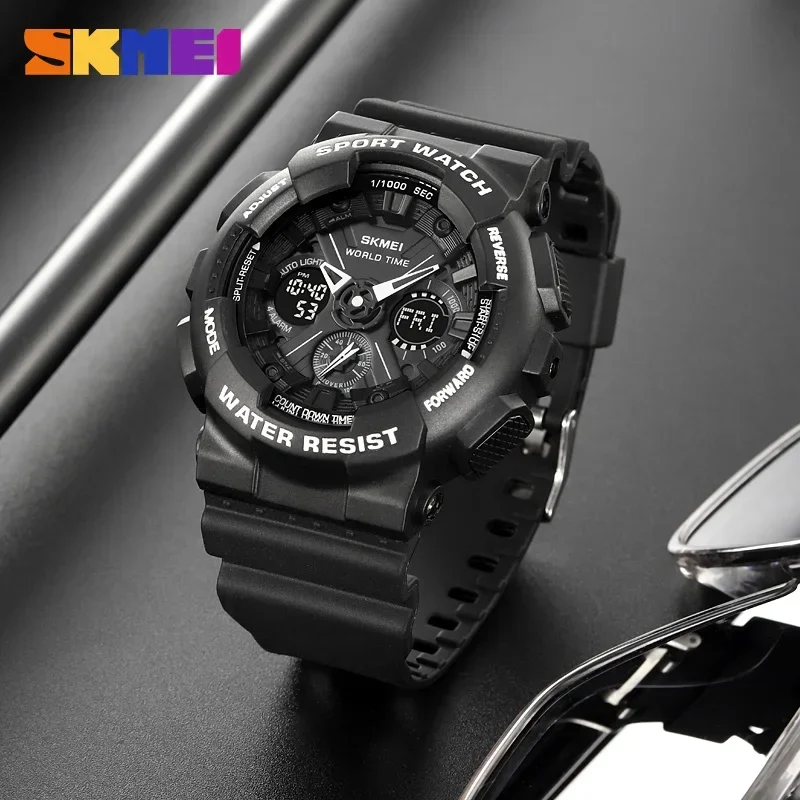 ساعة رقمية بشاشة ليد مقاومة للماء من SKMEI-Men ، ساعات معصم رياضية مقاومة للماء ، عد تنازلي ، فاخرة ،
