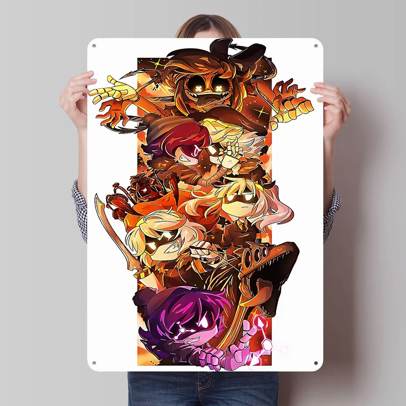 Murder Drones Characters and Dinosaur Printed Poster Customized Retro Wall Art Vintage Metal Tin Signs for Home Decor Items Desk