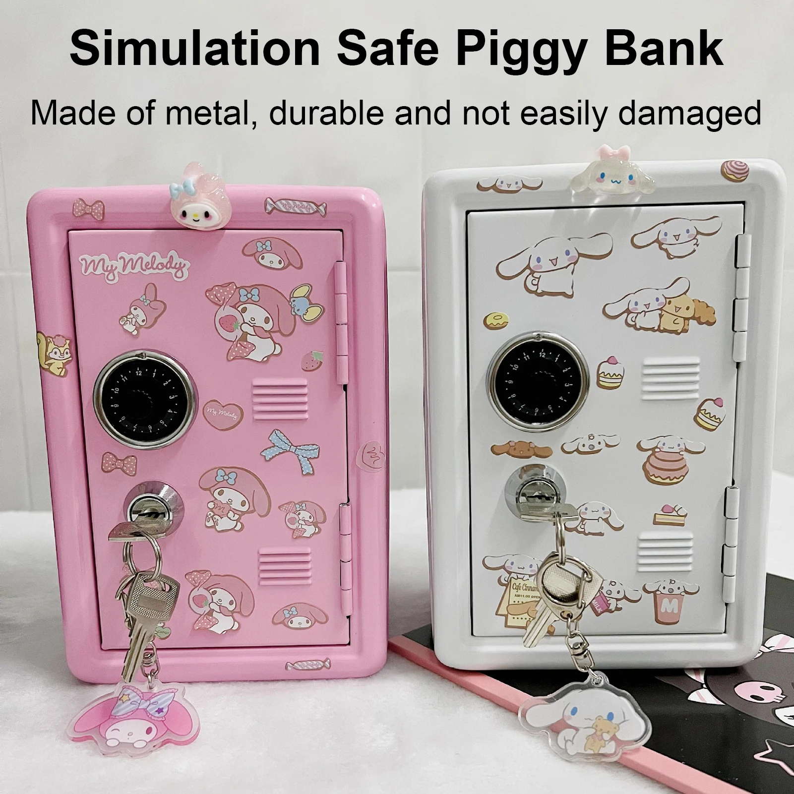 Kawaii Mini Safe Box Desktop Iron Boxes with Stickers Cute Piggy Bank Home Decoration for Students Coin Money Box Children Gifts