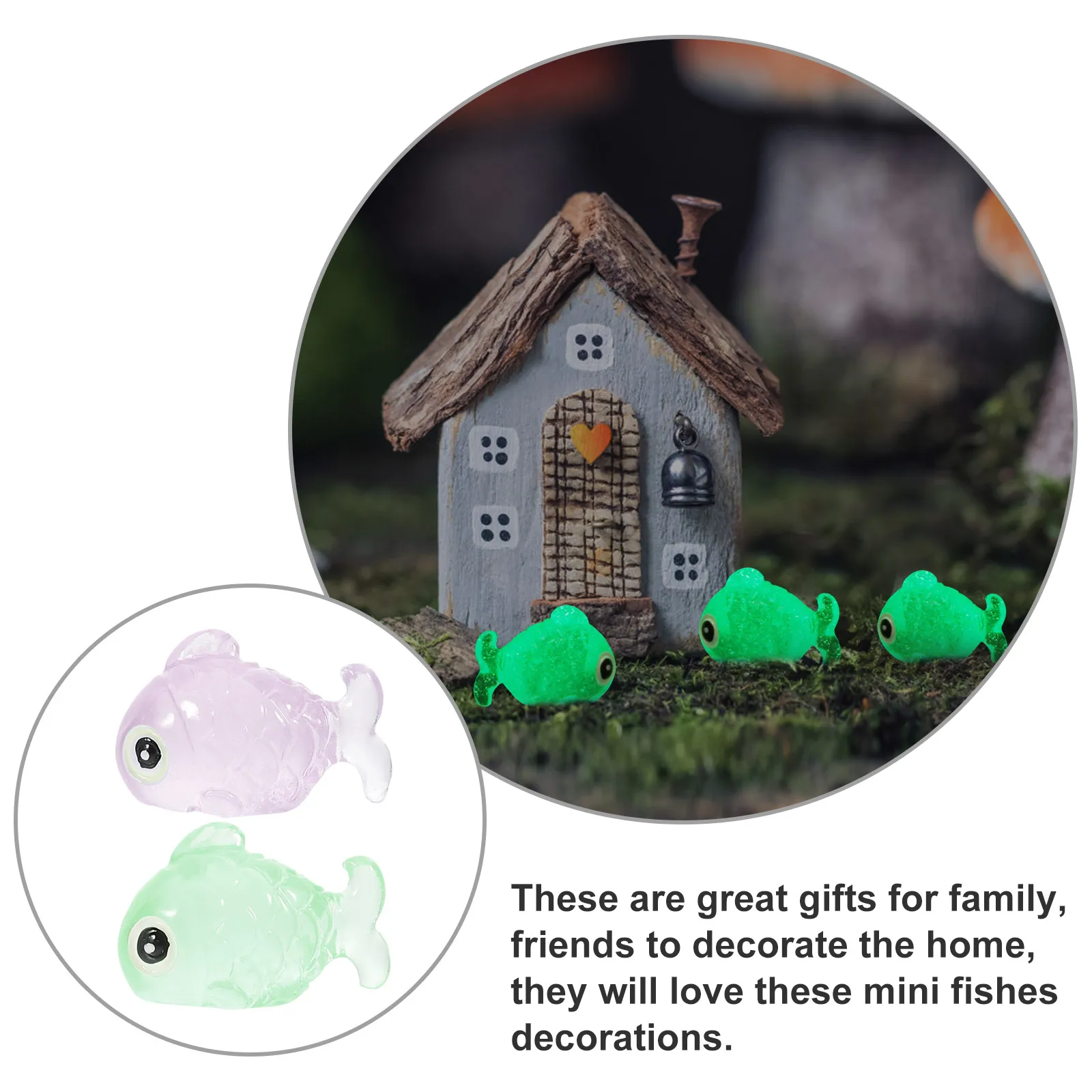

20Pcs Night Glow Resin Tiny Fish Miniature Decorations for Potted Plants Succulent Moss Garden Artificial Small Fish Ornament