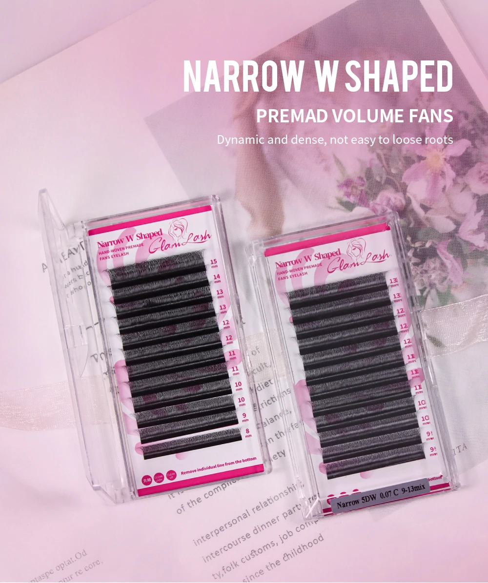 GLAMLASH Schmale 3D 4D 5D Wimpernverlängerung V-förmige Volumenfächer W-Form Wimpern BASF Natürliche Dichte Faux Mink Wimpern – Detail 1