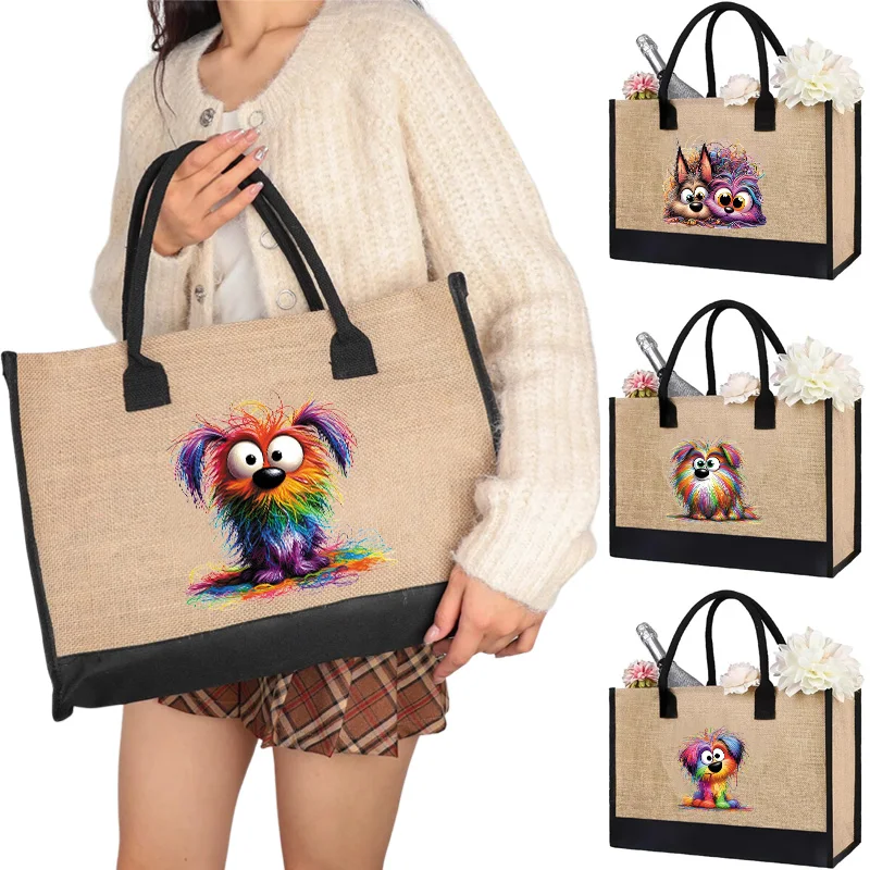 Colorful Monster Linen Sail Bag Women's Beach Bag Fashion European and American Trendy Handbag Canvas Shopping Bag