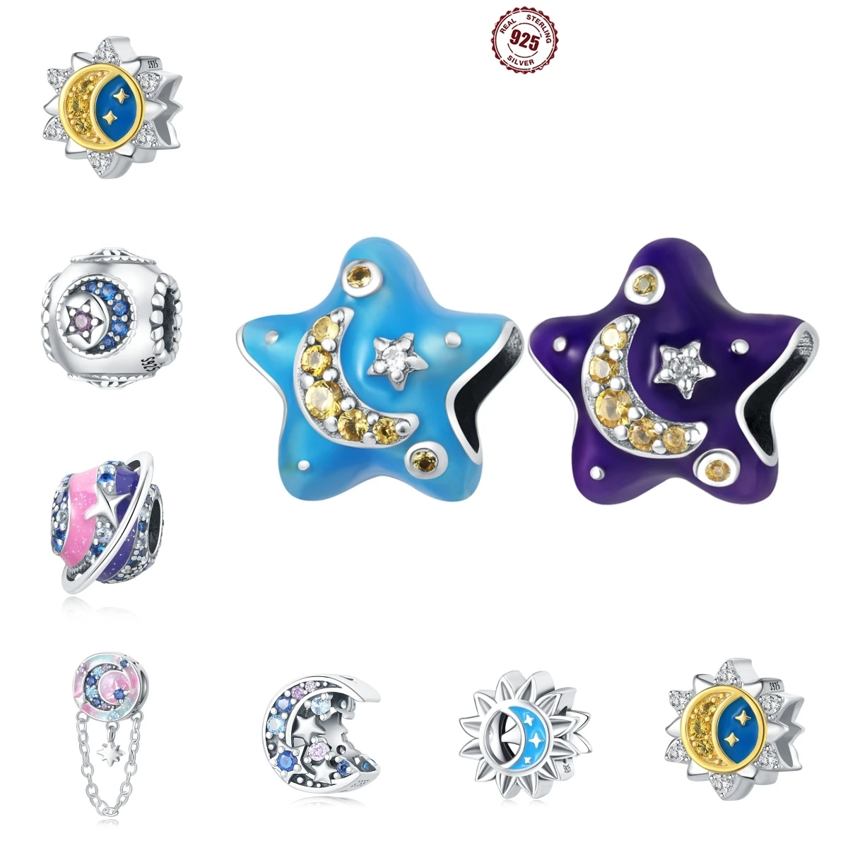 2024 New 925 Sterling Silver Charms Sun Star Moon Beads Fit Original Pandora Bracelet Jewelry Making DIY Women Brithday Gifts