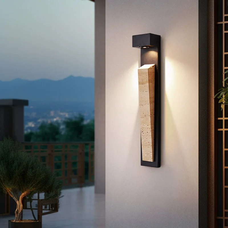 Waterproof Travertine Linear Outdoor Wall Light Luxury for Garden Villa Terrace Entryway Lighting  Home Room Decor Led Lamp