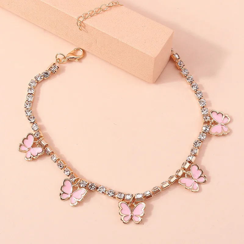 Aihua Kristall-Strass-Tenniskette Fußkettchen für Damen, niedliches Mini-Schmetterlings-Fußkettchen, Fußkettchen, Beinarmband, Strand-Schmuck – Detail 7