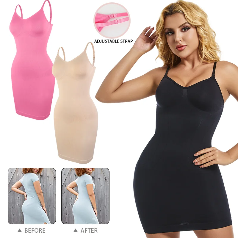 Women Shapewear Control Slips for Under Dresses Seamless Body Shaper Tummy Control Spaghette Strap Slip Seamless Slimming Cami