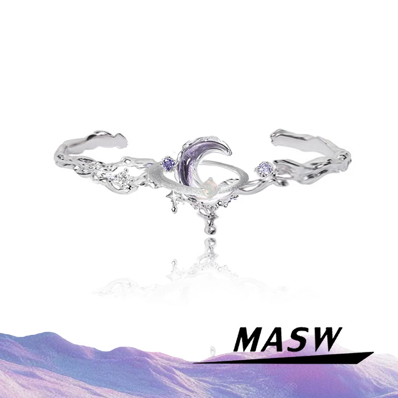 

MASW Original Design Purple Irregular Moon Open Bracelets For Women 2025 Trend New Modern Jewelry Popular Accessories