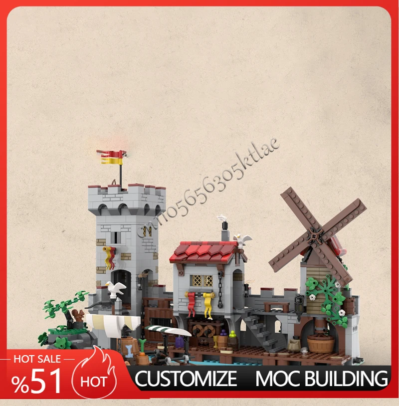 

1254 PCS MOC Building Block Medieval Construction Seaside Market Modules Model Technology Brick Set Children Toys Puzzle Gifts
