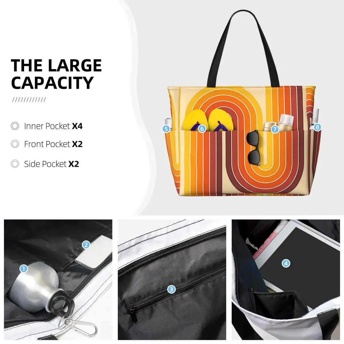 Retro Geometric Double Arch Design 522 Beach Tote Bag Sport Gym Yoga Duffle Large Tote Bag Women Travel Bag Fitness bag