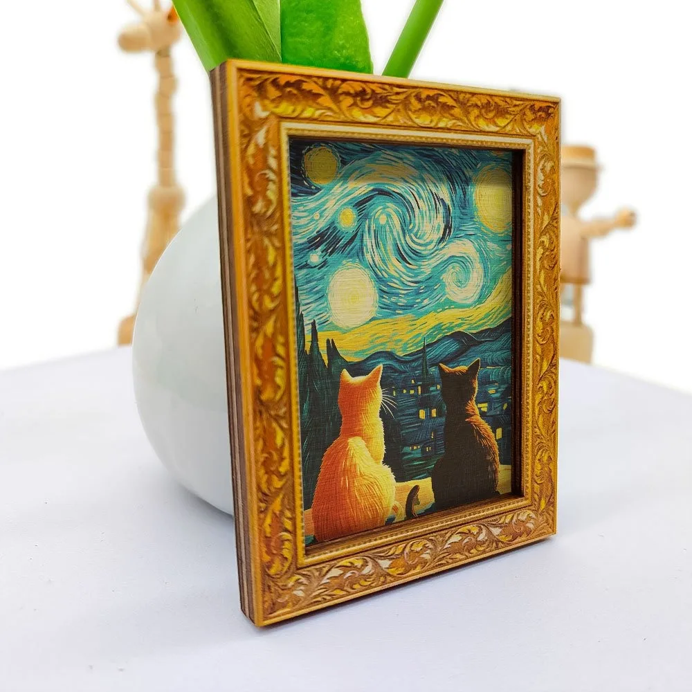 Art Cat Fridge Magnet, Van Gogh Starry Sky Cat Painting Magnet, Cute Home Decor for Kitchen,Fridge & Whiteboard，interesting gift