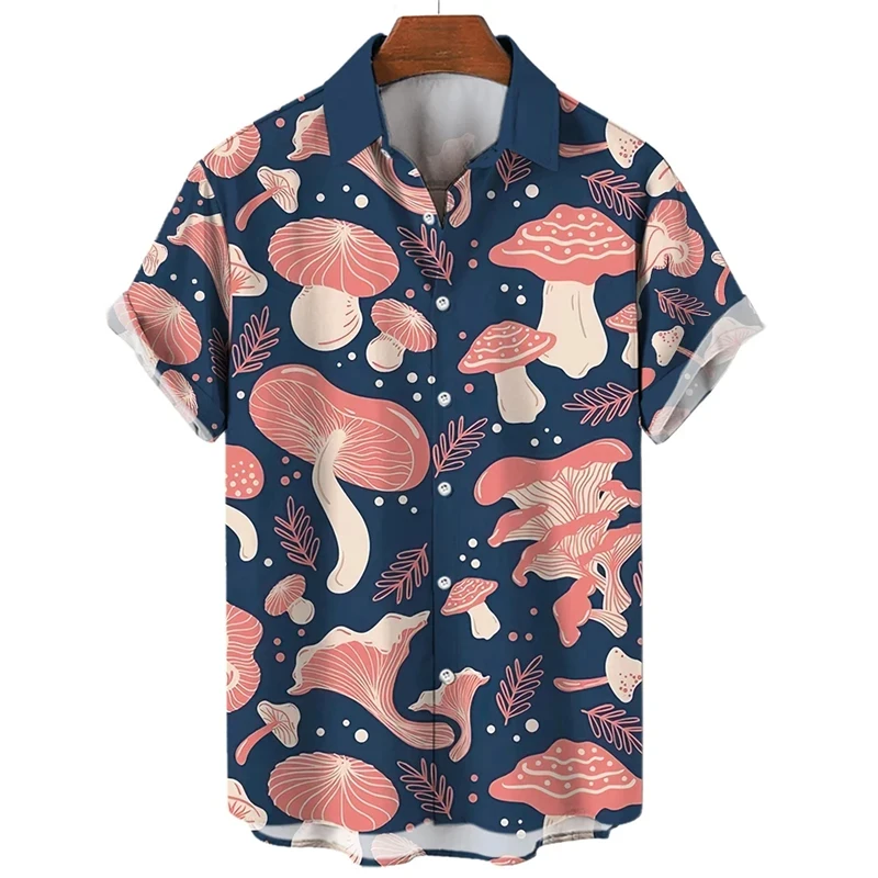 Fashion 3D Mushroom Print Shirts For Men Clothing Funny Animal Dog Graphic Short Sleeve Hawaiian Beach Shirts Vacation Y2k Shirt