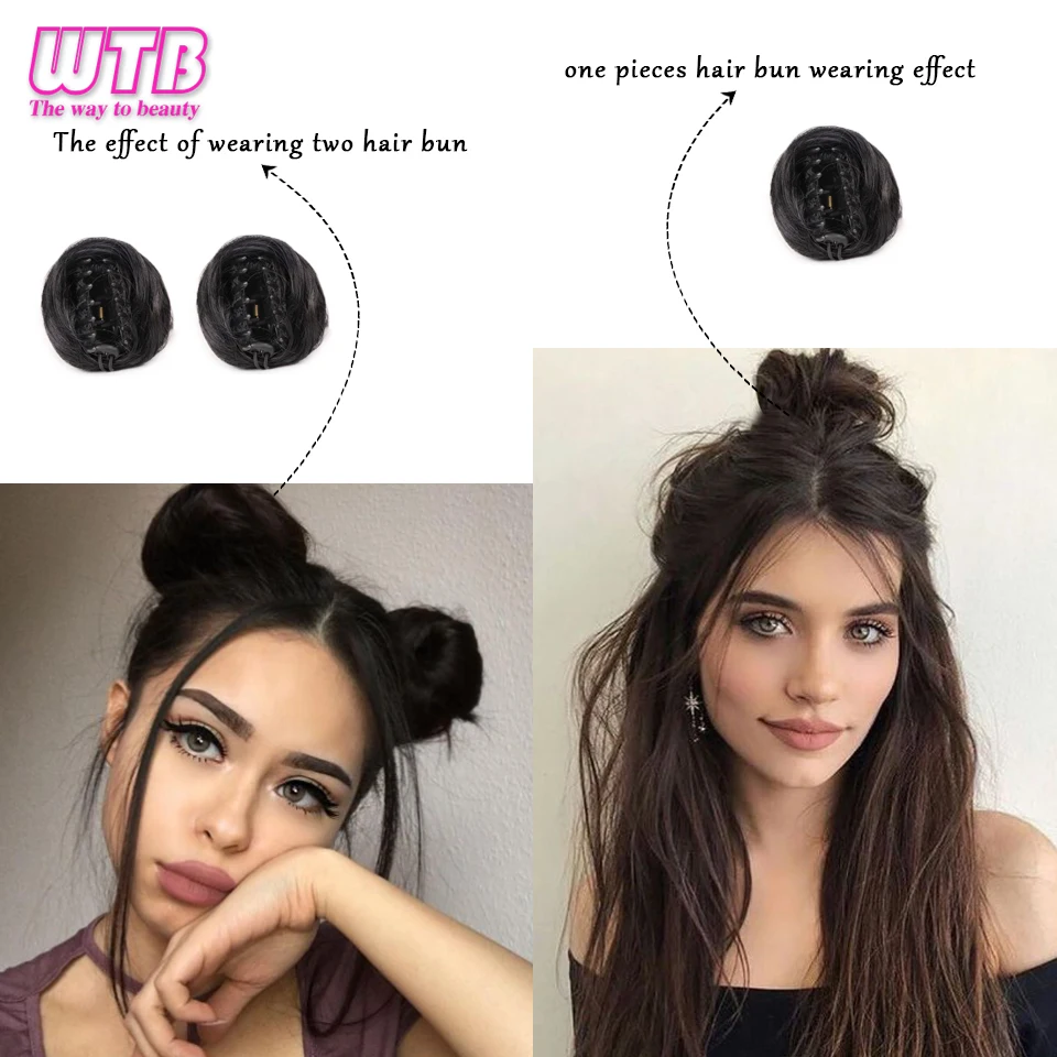 WTB Hair Bun pezzi di capelli sintetici Mini Clip artiglio orecchie di gatto disordinate estensioni Chignon finte accessorio per parrucca Updo