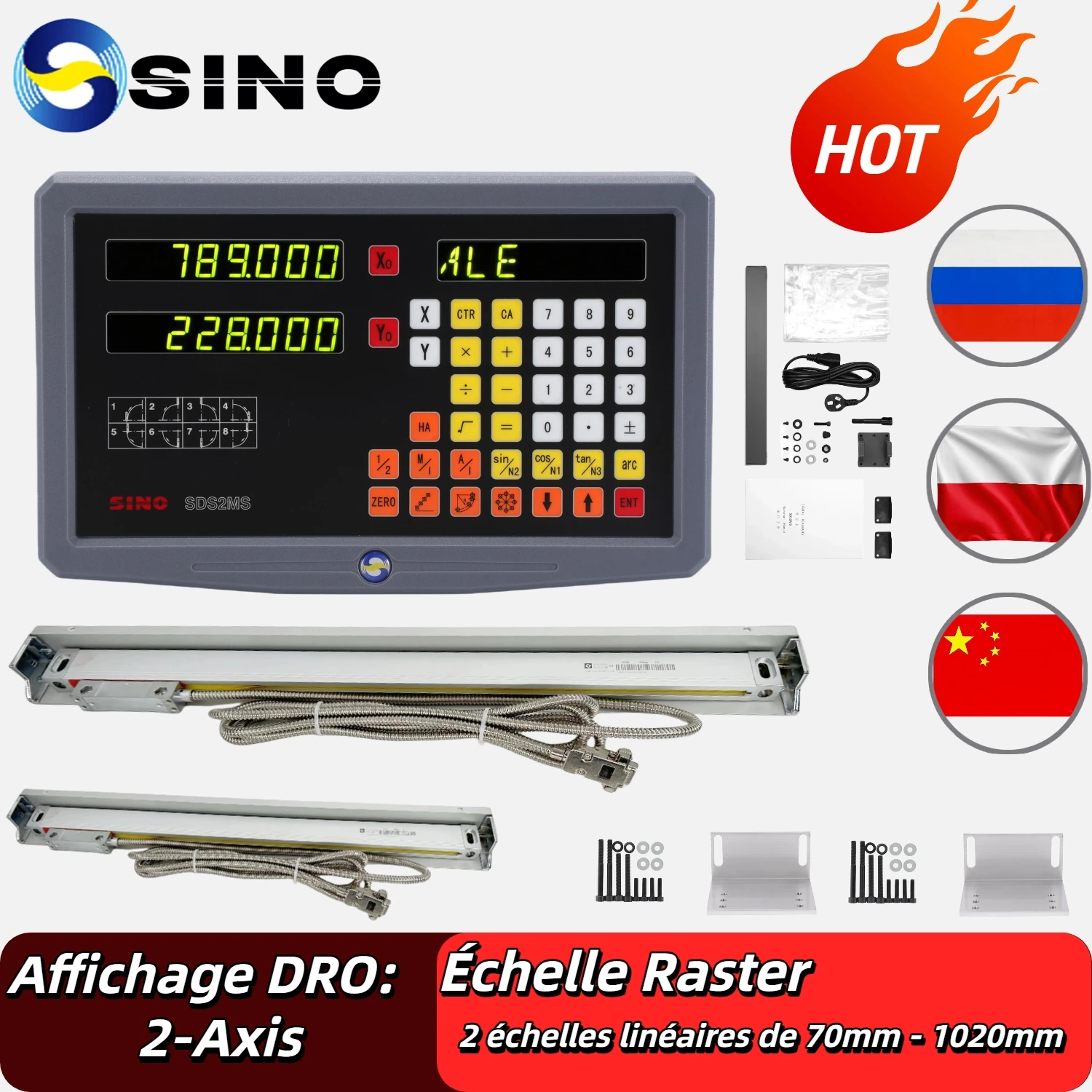 Nouveau SDS2MS 2 axes DRO lecture numérique AC110V/220V affichage et 2 pièces 100-1000mm encodeur à échelle linéaire pour fraiseuse tour