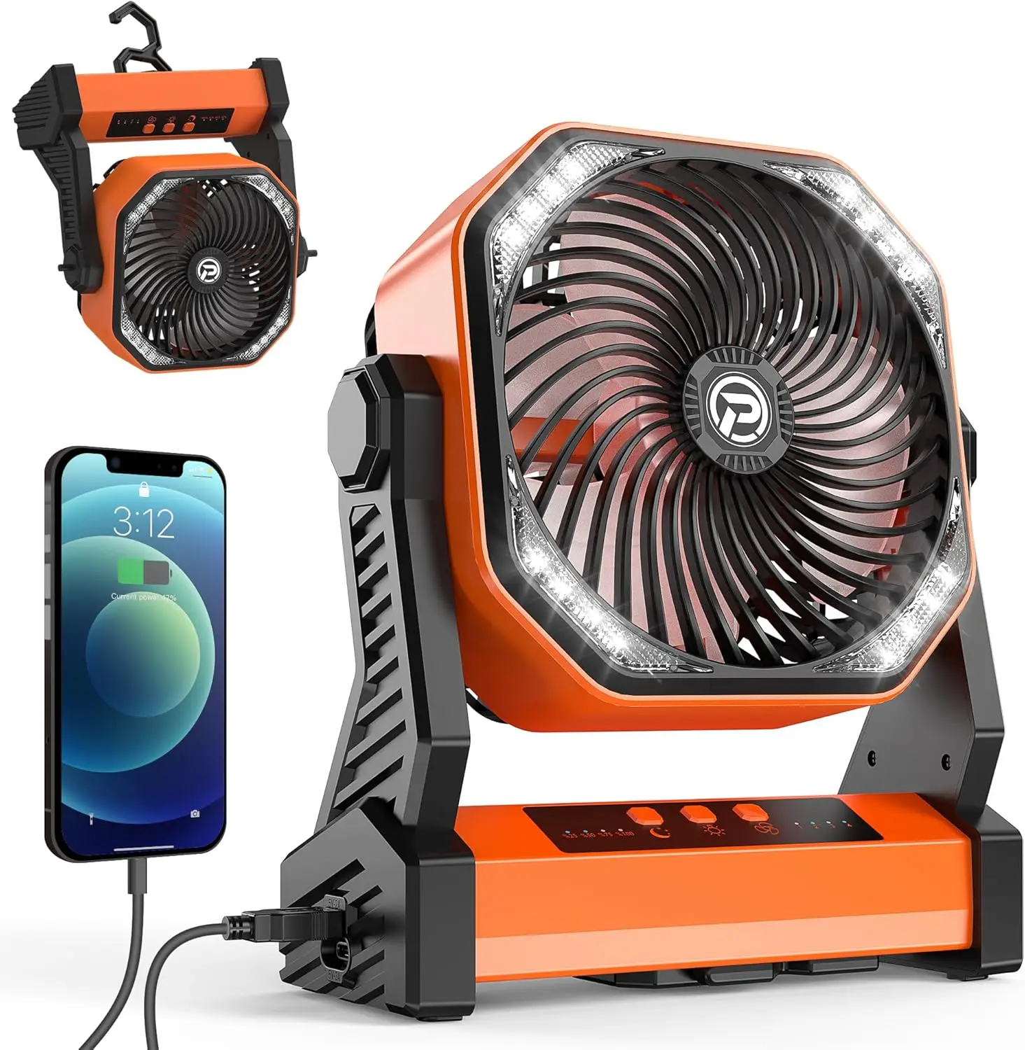 

KITWLEMEN Camping Fan w/ LED Lantern, 20000mAh Rechargeable Battery Operated Outdoor Tent Fan w/ Light & Hanging Hook, 3 Colors