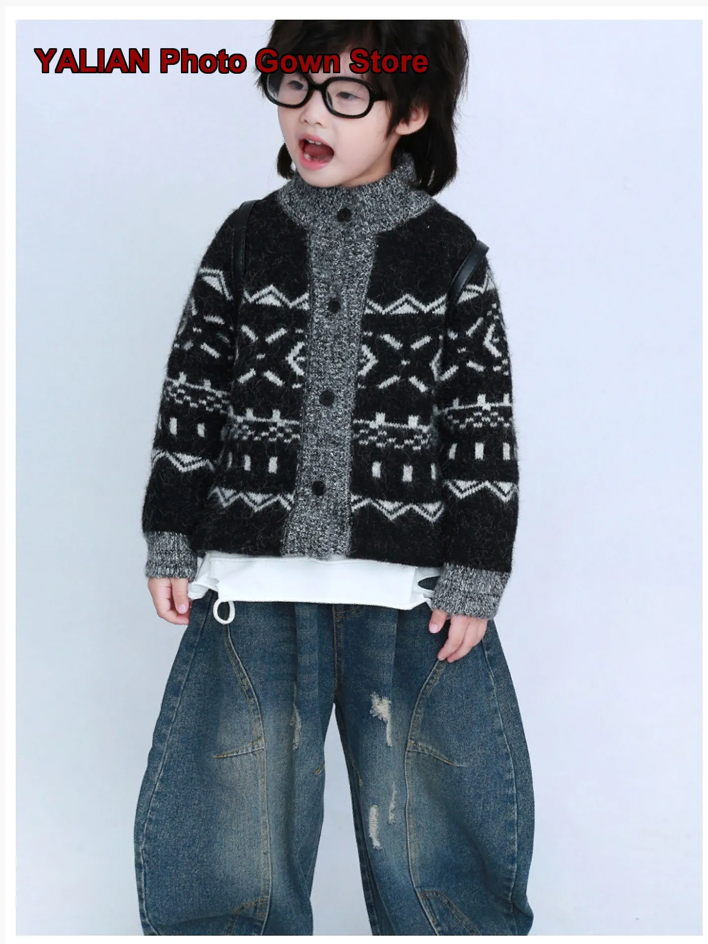 Boys Fair Isle Style Knit Cardigan Children's Loose Autumn Winter Coat Baby Western Fall Wear Kids