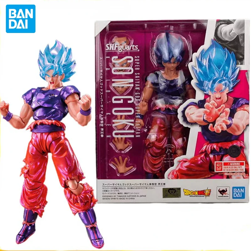 In Stock Bandai Original Dragon Ball SHF VJump Super Saiyan God Son Goku Kaio Ken Anime  Action Figure Model Toys Holiday Gifts