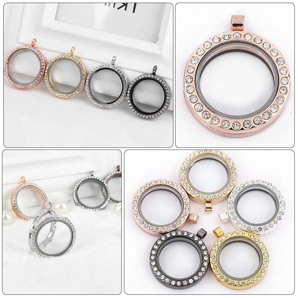 

4 Pcs Photo Pendant Rhinestone Bezel Trays Blanks Necklace Mini Frame Locket Jewelry Pendants