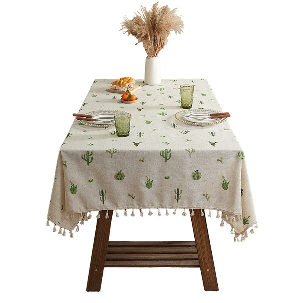 

Flower Pattern Tablecloth Cotton Linen Blend Rectangular Dining Table Cover For Dining Buffet Parties And Camping Decoration ￼ ￼