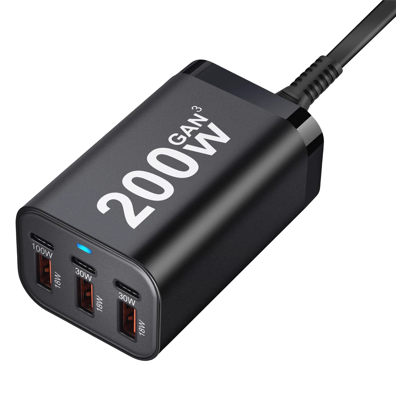 Adaptateur secteur chargeur rapide GaN USB C, 6 ports, 200W, iPhone 14, 13/12 Series, Samsung Galaxy S23, S22, S21